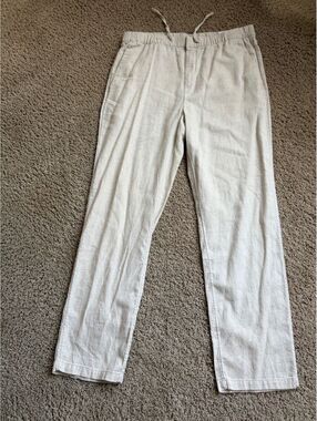 Women's H&M cream linen blend Pants Size M Medium regular fit elastic waist